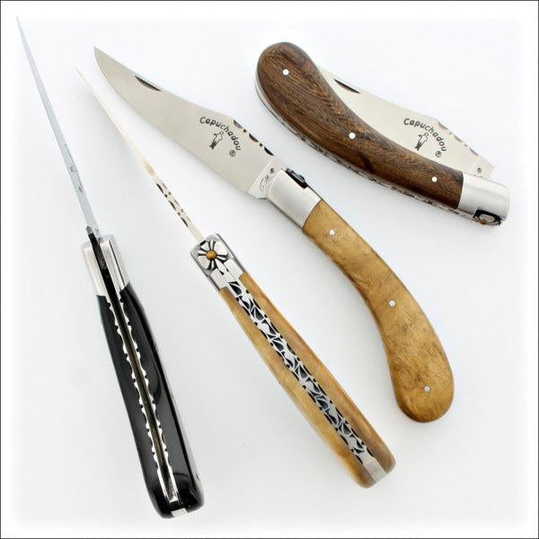 SEVERAL FONTNILLE PATAUD Capuchadou 12 cm Guilloche Folding KniVES