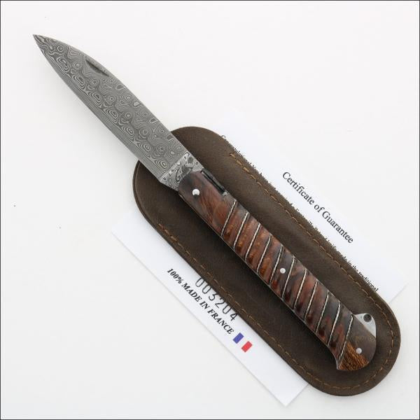 Yssingeaux Collection Pocket Knife - Silver Rope - Damascus  ironwood handle