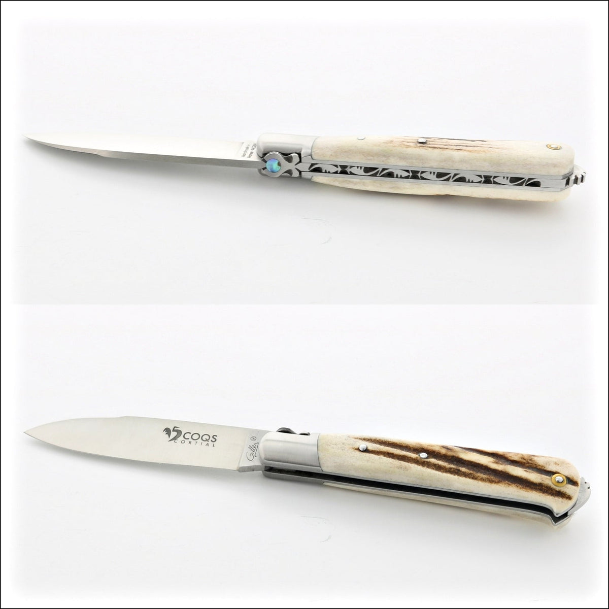 5 Coqs Pocket Knife - Deer Stag &amp; Mother of Pearl Inlay