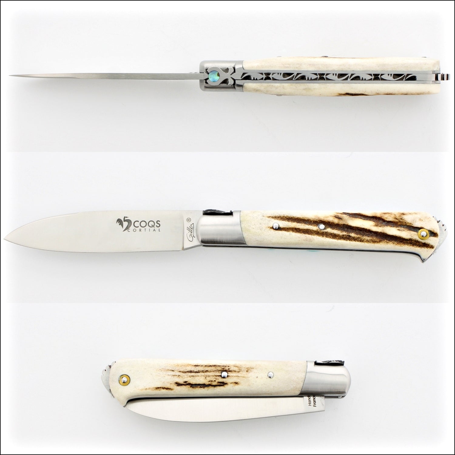 5 Coqs Pocket Knife - Deer Stag & Mother of Pearl Inlay