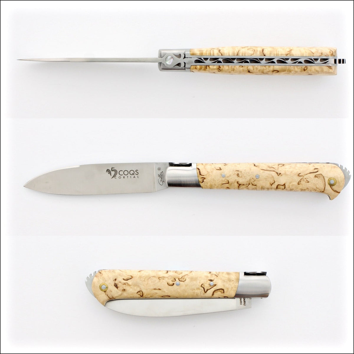 5 Coqs Pocket Knife - Karelian Birch &amp; Mother of Pearl Inlay