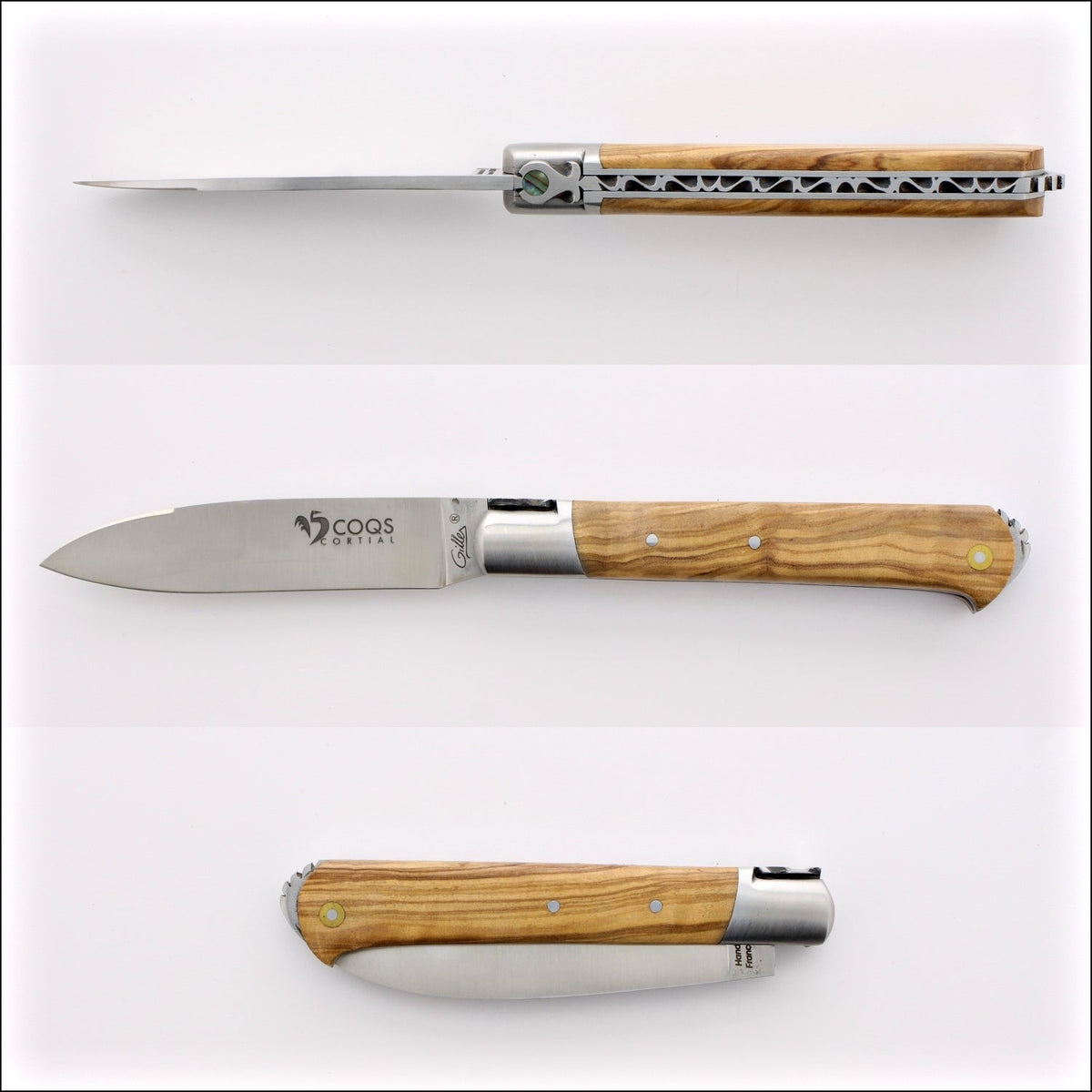 5 Coqs Pocket Knife - Olive Wood &amp; Mother of Pearl Inlay