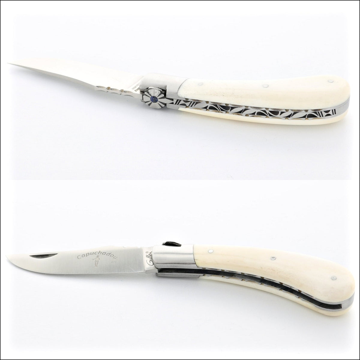 Capuchadou 10 cm Guilloche Folding Knife Bone Handle