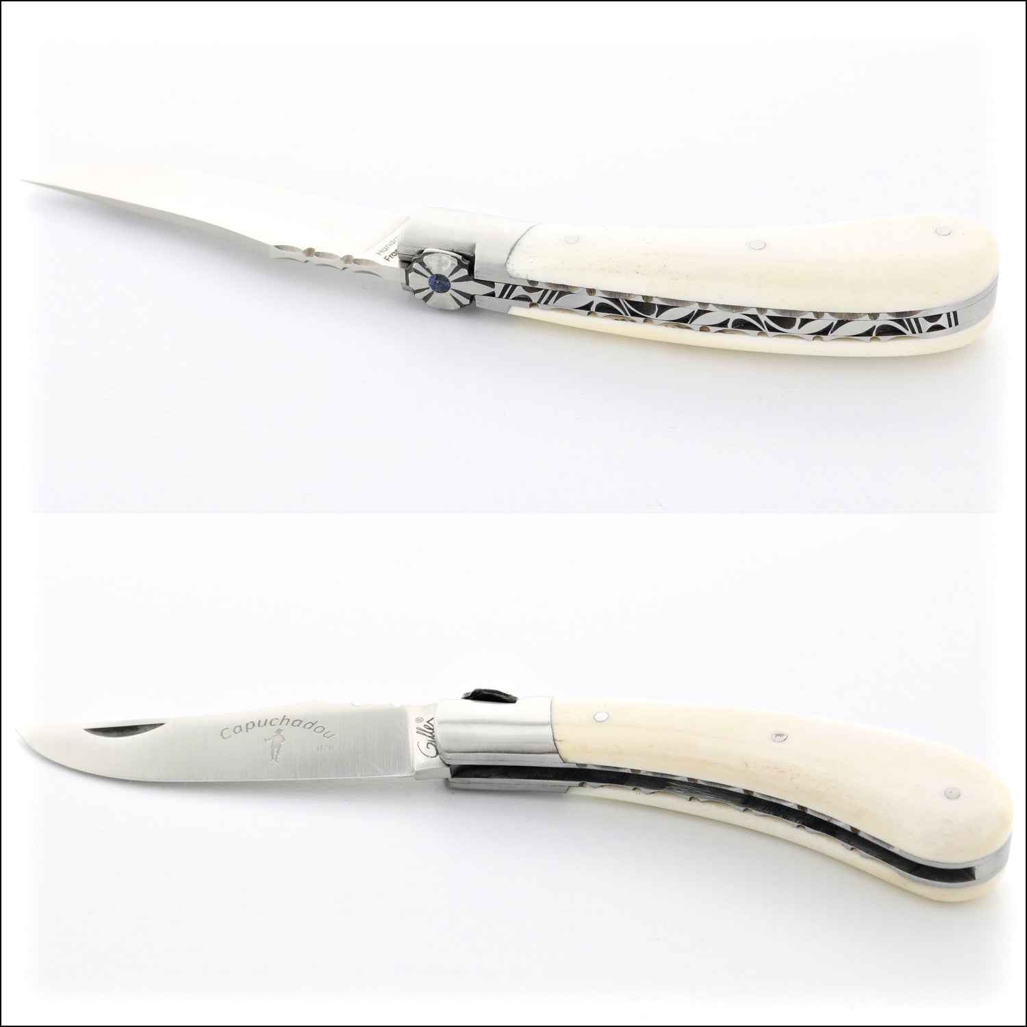 Capuchadou 10 cm Guilloche Folding Knife Bone Handle