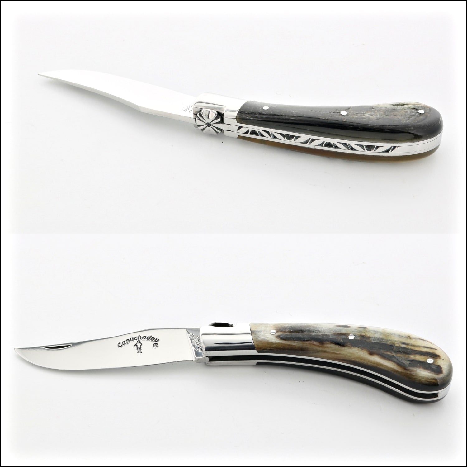 Capuchadou® 10 cm Classic Folding Knife Dark Ram Horn Tip