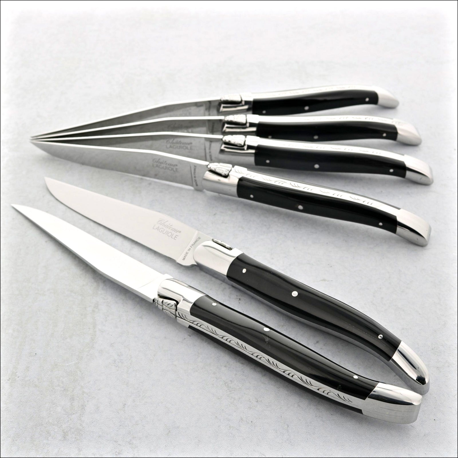 Chateau Laguiole Heritage Steak Knives Dark Horn Tip - Shiny Finish