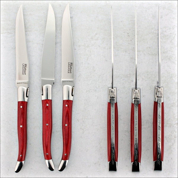 Chateau Laguiole Heritage Steak Knives Red Stamina Wood - Shiny