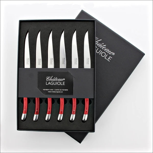 Chateau Laguiole Signature Steak Knives Red Stamina Wood - Shiny