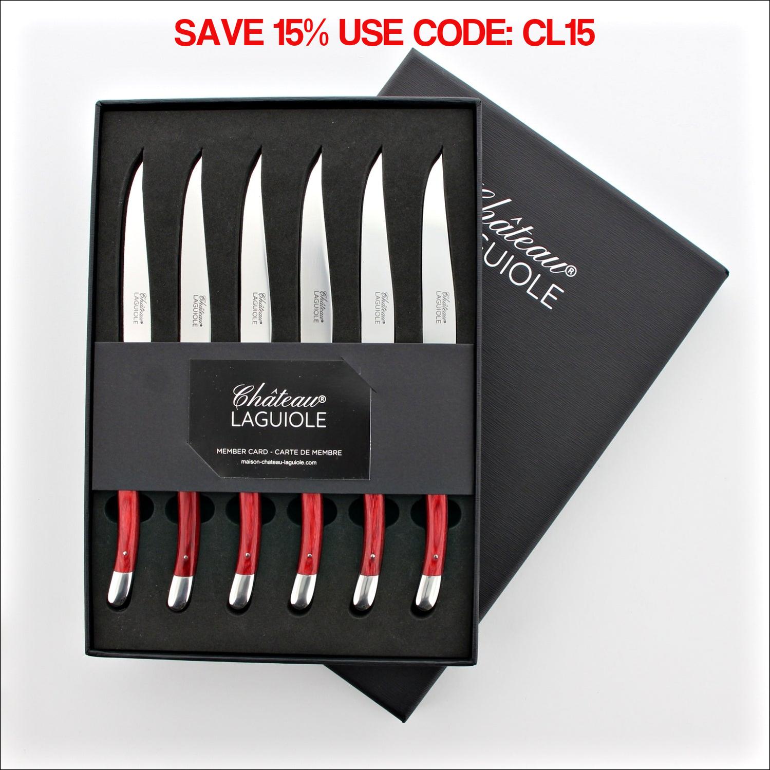 Chateau Laguiole Steak Knives Red Stamina Wood - Shiny Finish