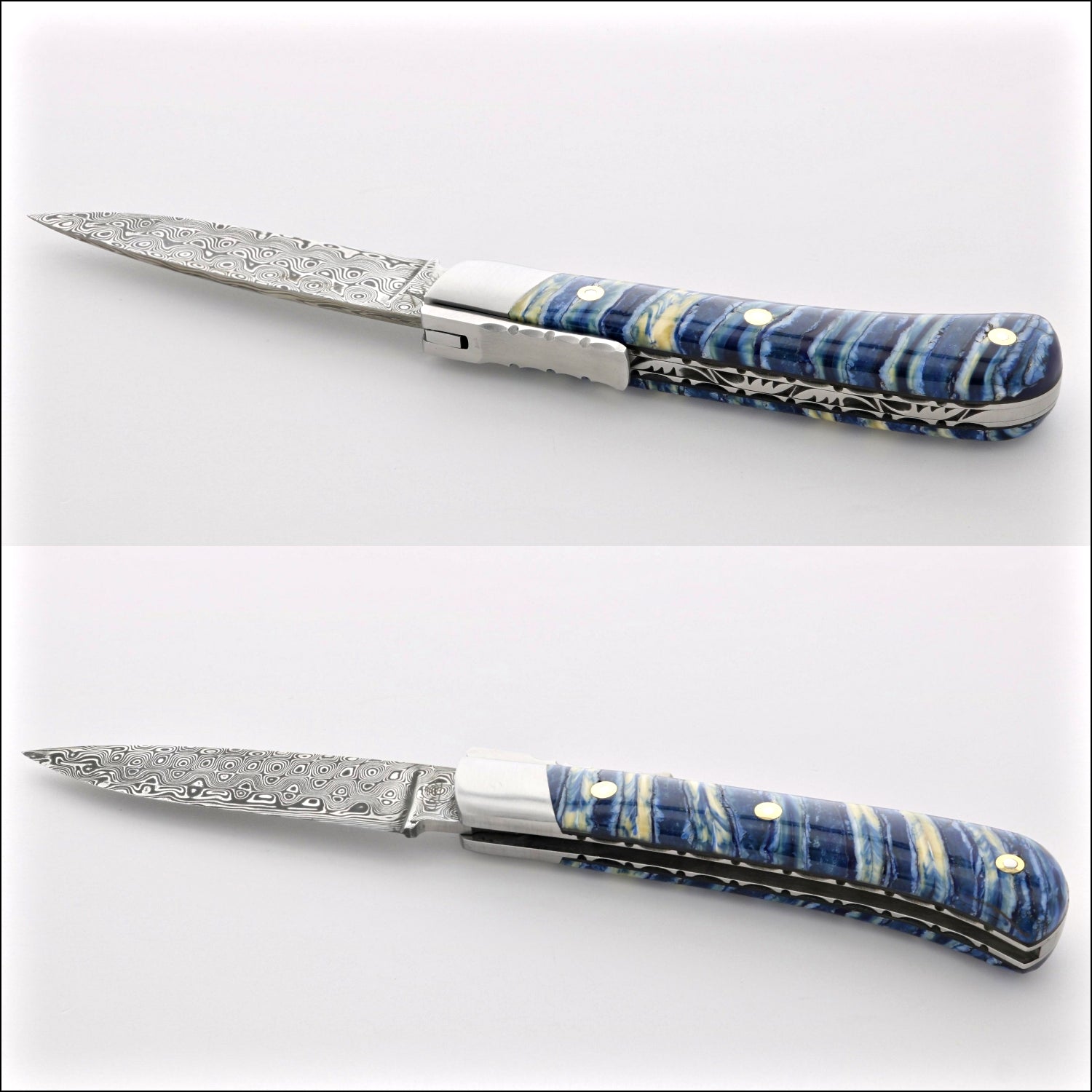 Corsican L'Antò Guilloché Damascus Blade Mammoth Tooth Midnight Blue