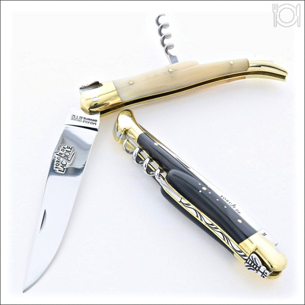 Forge de Laguiole 12 cm Corkscrew Knife Brass & Horn Tip