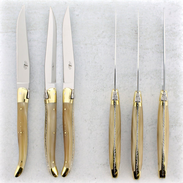 Forge de Laguiole Horn Tip Handle Steak Knives - Brass