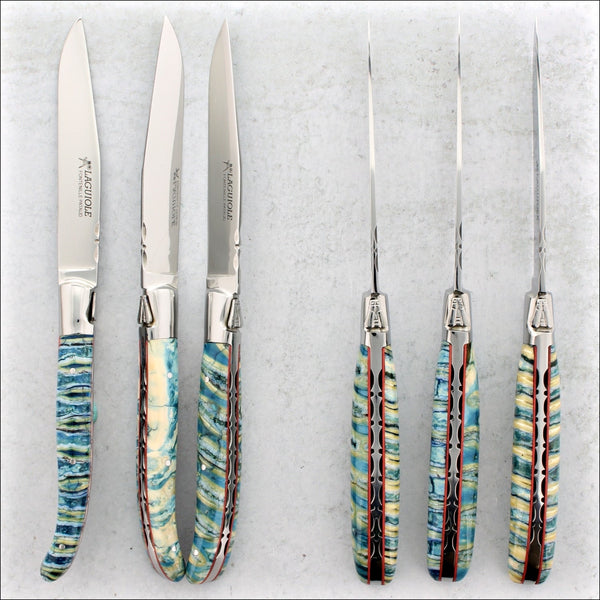 Laguiole Forged Steak Knives Fossilized Woolly Mammoth Tooth - Set