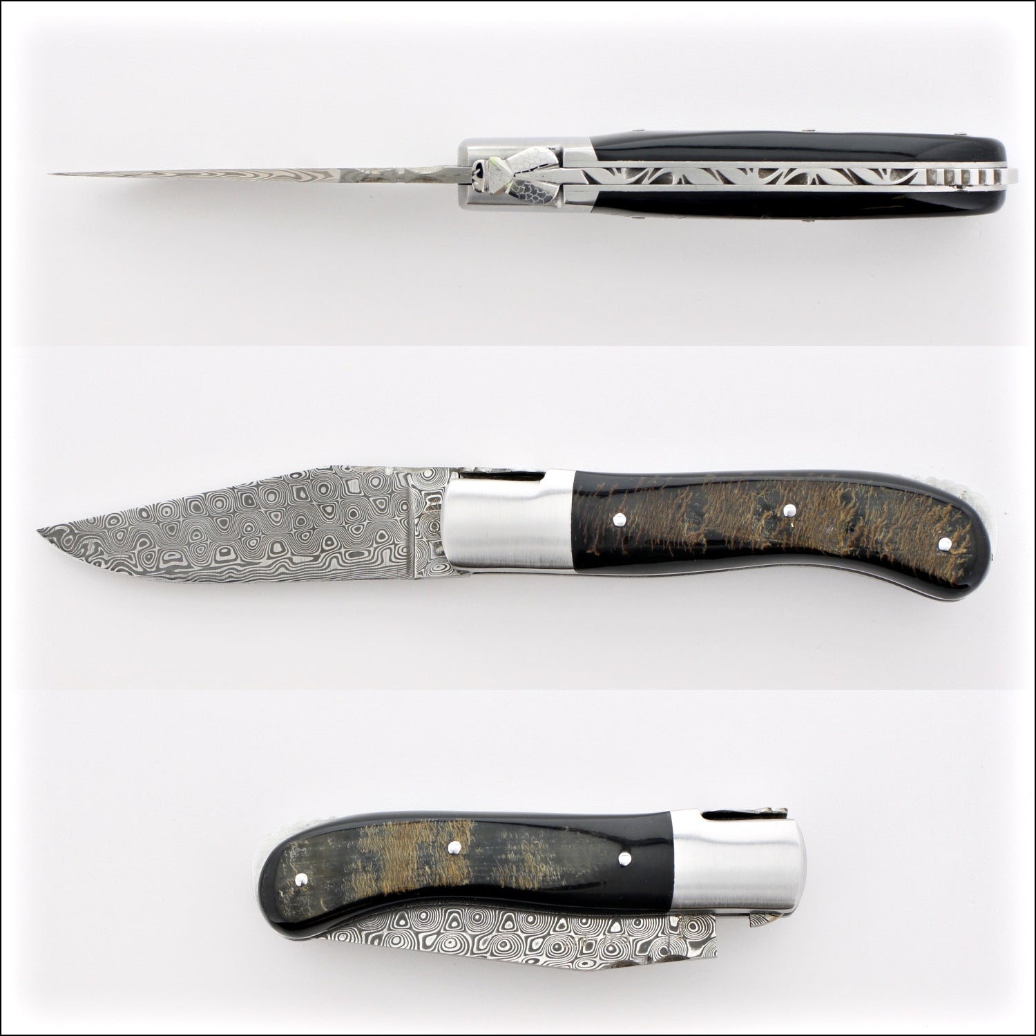 Laguiole Gentleman's Knife - Damascus Blade - Buffalo Bark