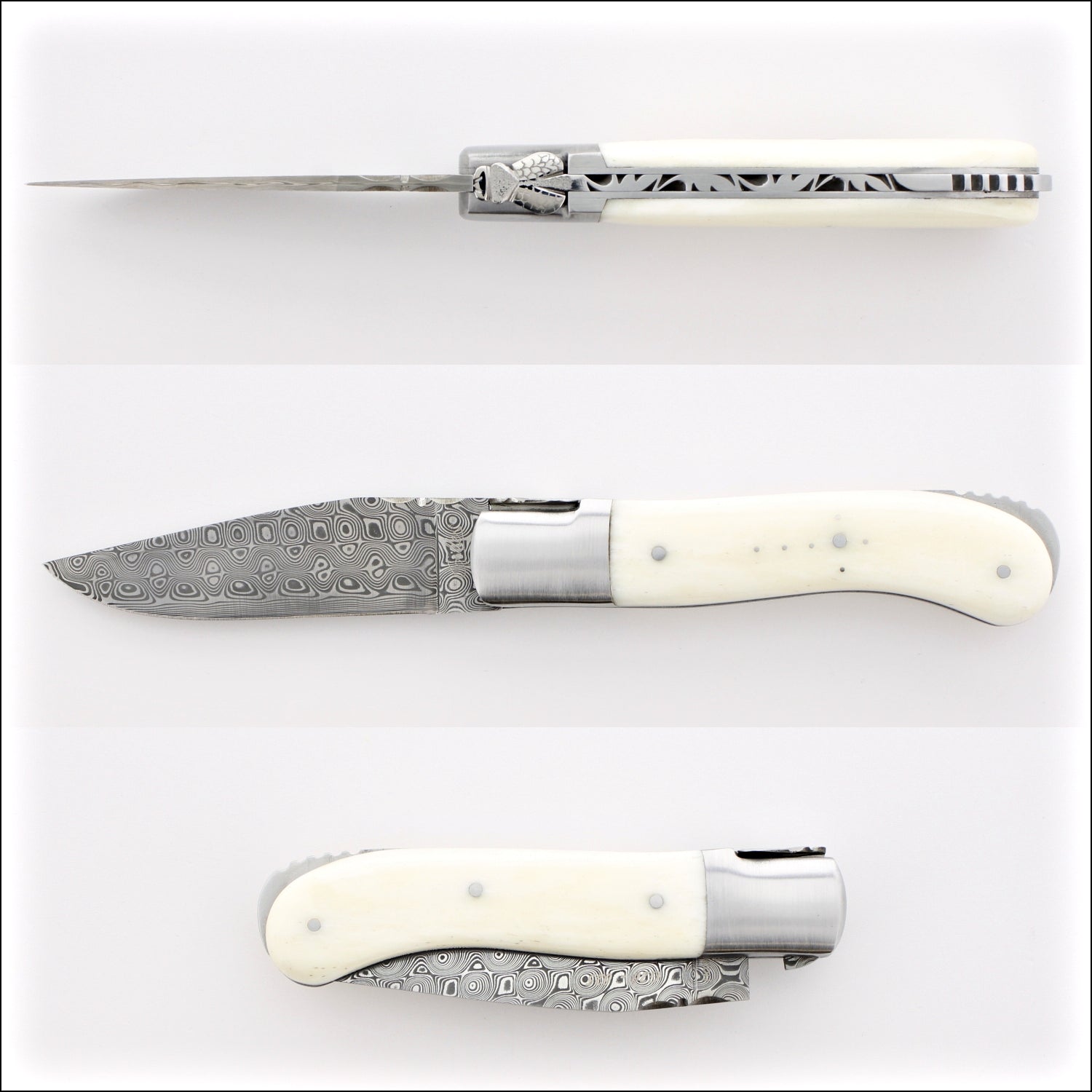Laguiole Gentleman's Knife - Damascus Blade - Cattle Bone