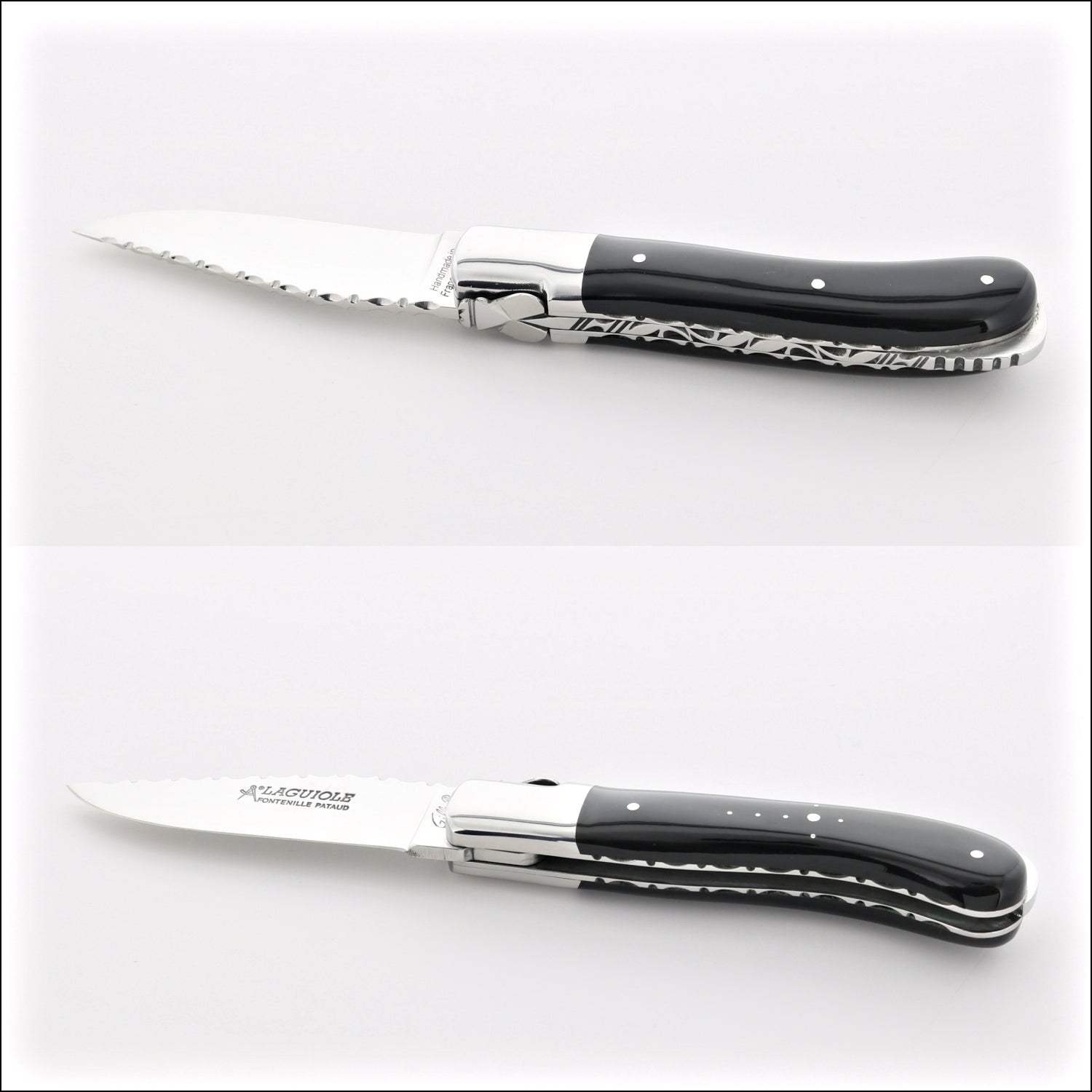 Laguiole Gentleman's Knife Guilloche - Black Horn Tip