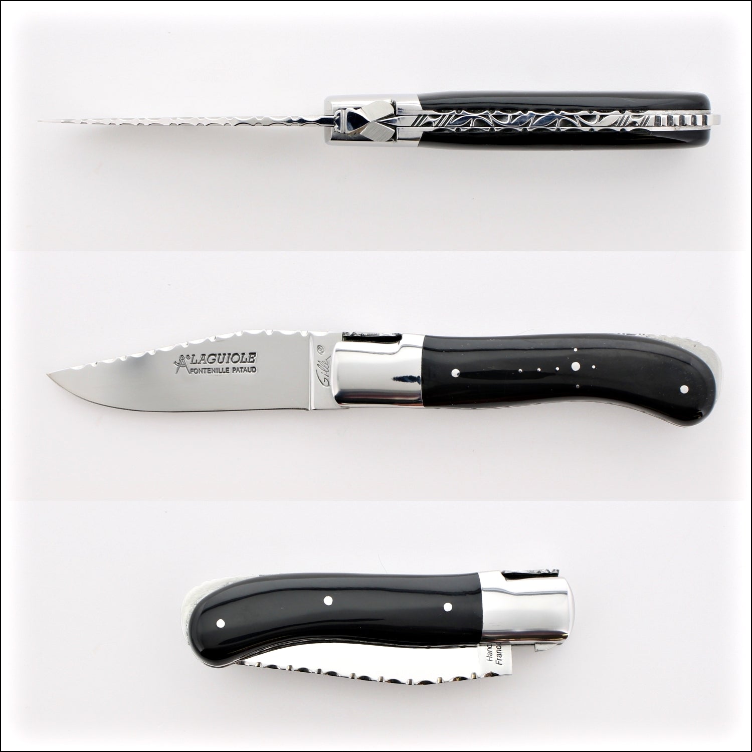 Laguiole Gentleman's Knife Guilloche - Black Horn Tip