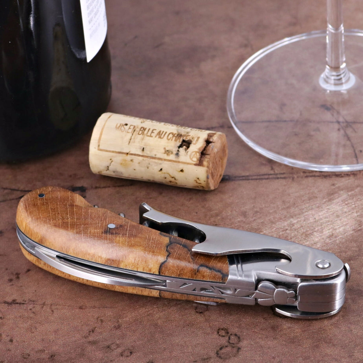 Laguiole Magnum Burled Beech End Grain Corkscrew - D