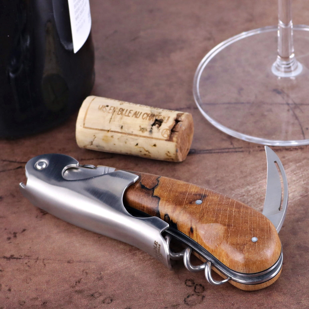 Laguiole Magnum Burled Beech End Grain Corkscrew - D