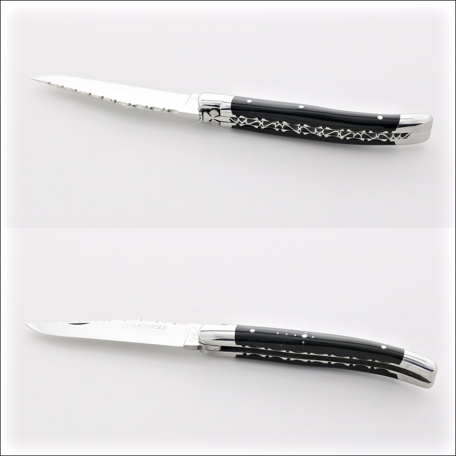 Laguiole Traditional Knife 11 cm Guilloche Black Horn Tip