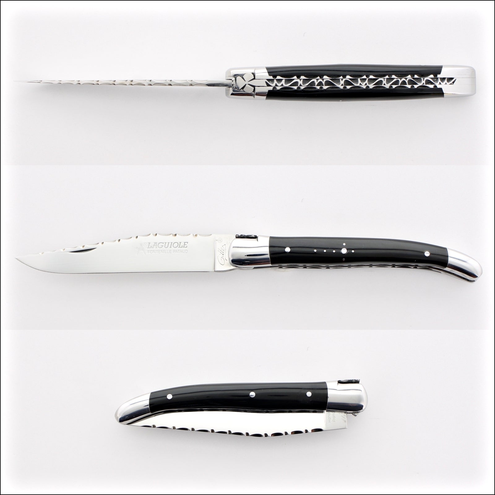 Laguiole Traditional Knife 11 cm Guilloche Black Horn Tip