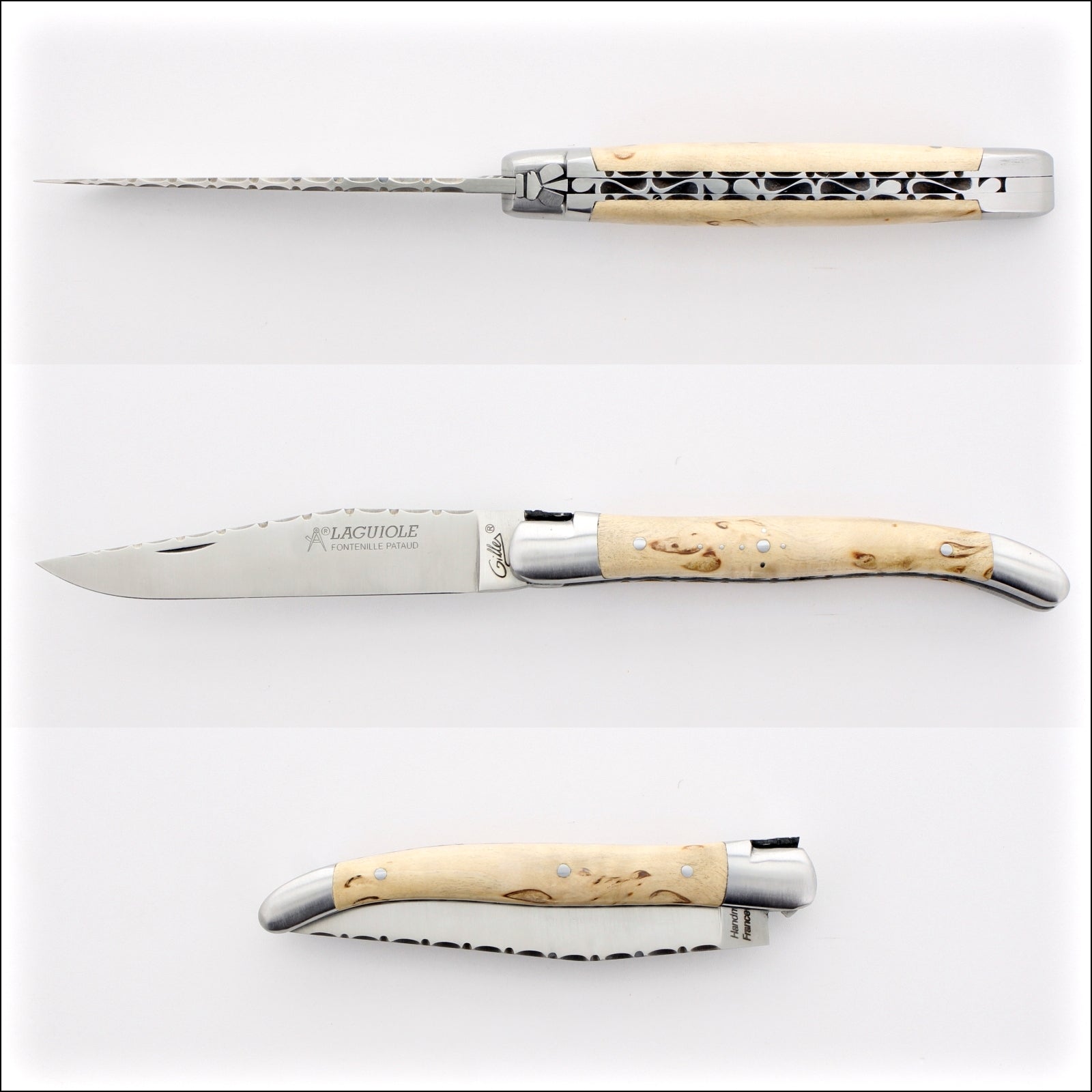 Laguiole Traditional Knife 11 cm Guilloche Karelian Birch