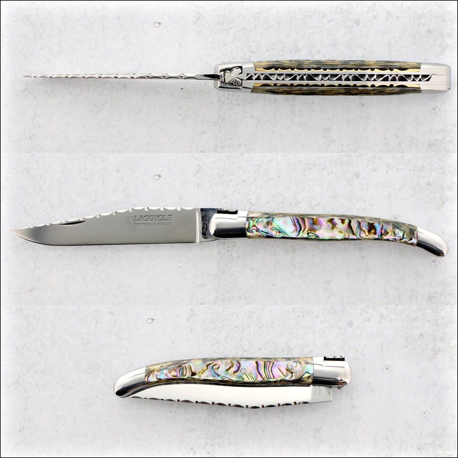 Laguiole Traditional Knife 11 cm Guilloche Mother of Pearl - B