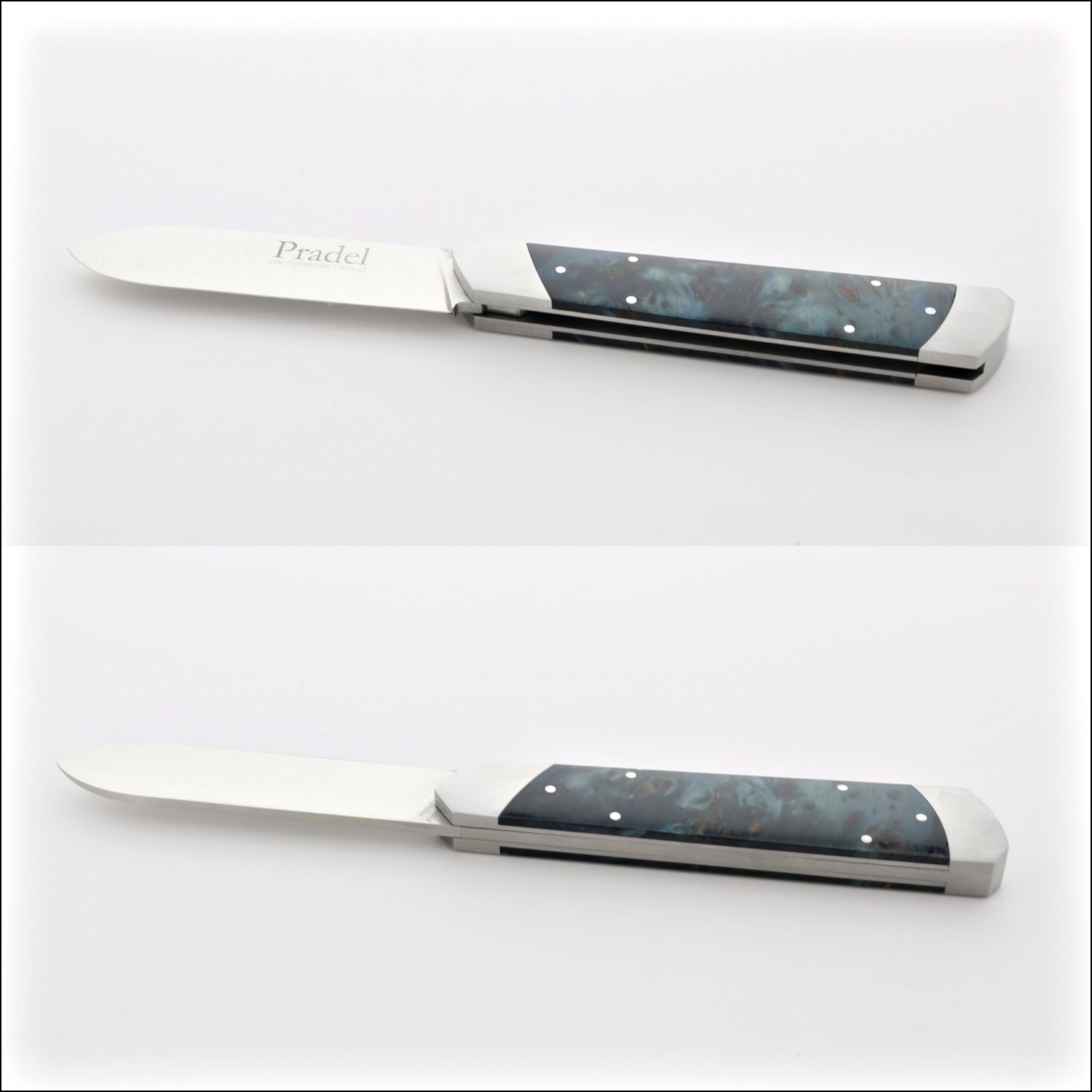 Pradel Knife Blue Poplar Burl Handle & Lock-Back by Fontenille Pataud