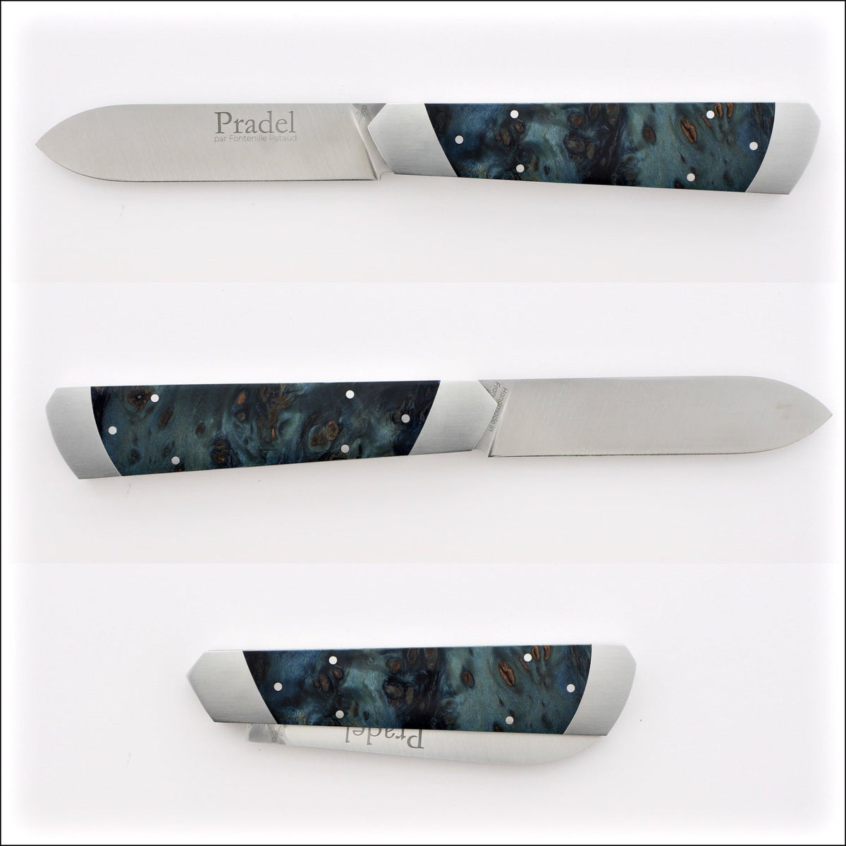 Pradel Knife Blue Poplar Burl Handle &amp; Lock-Back by Fontenille Pataud