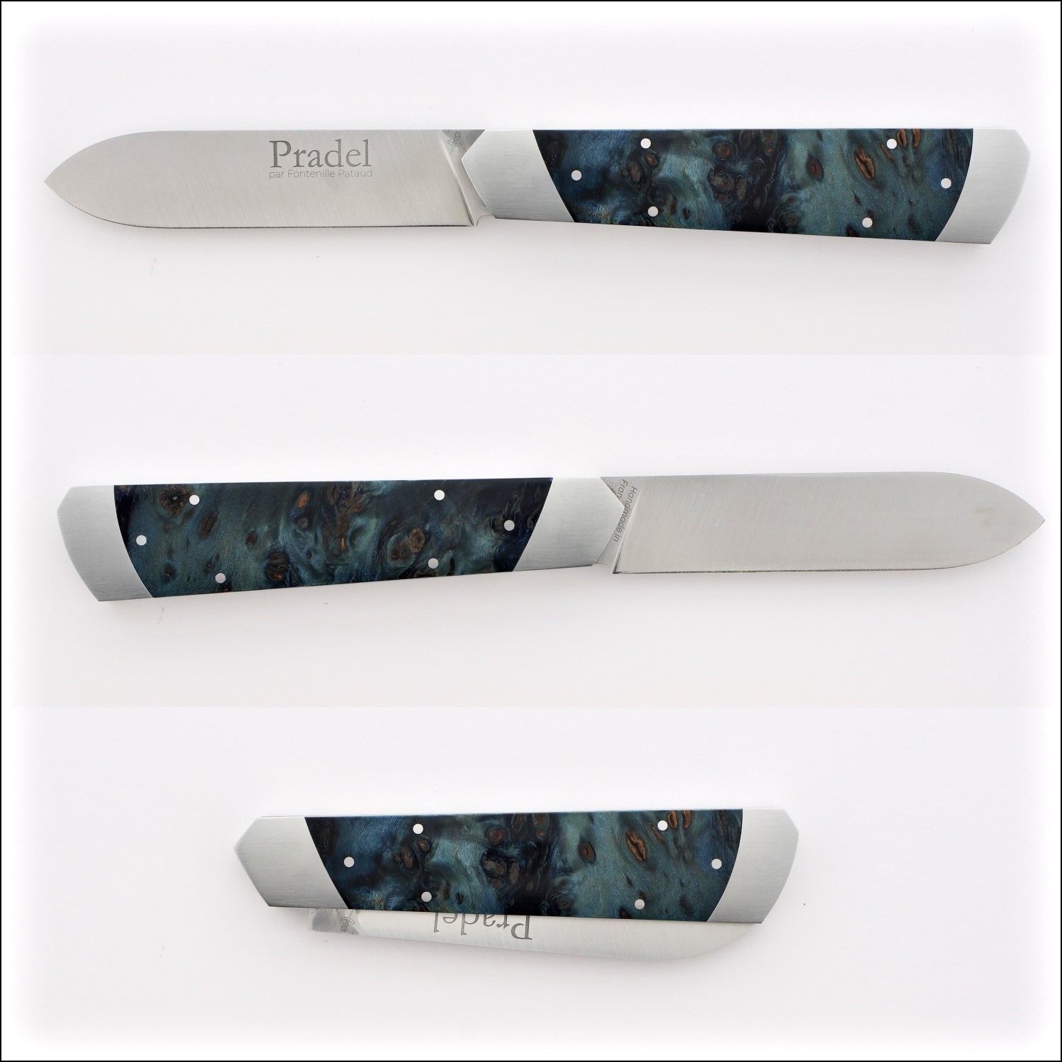 Pradel Knife Blue Poplar Burl Handle & Lock-Back by Fontenille Pataud