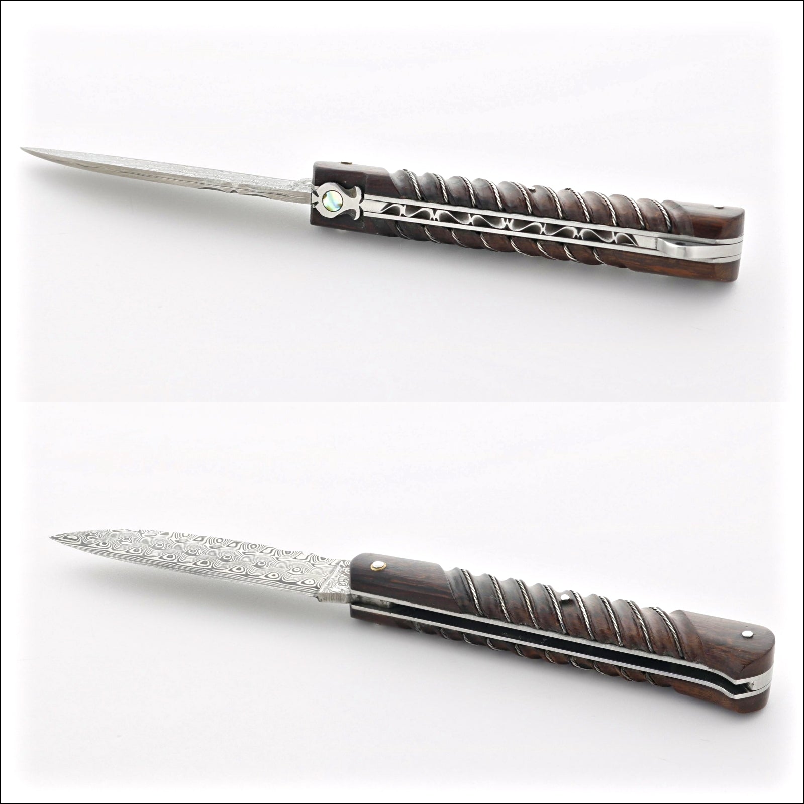 Yssingeaux Collection Pocket Knife - Silver Rope - Damascus Ironwood