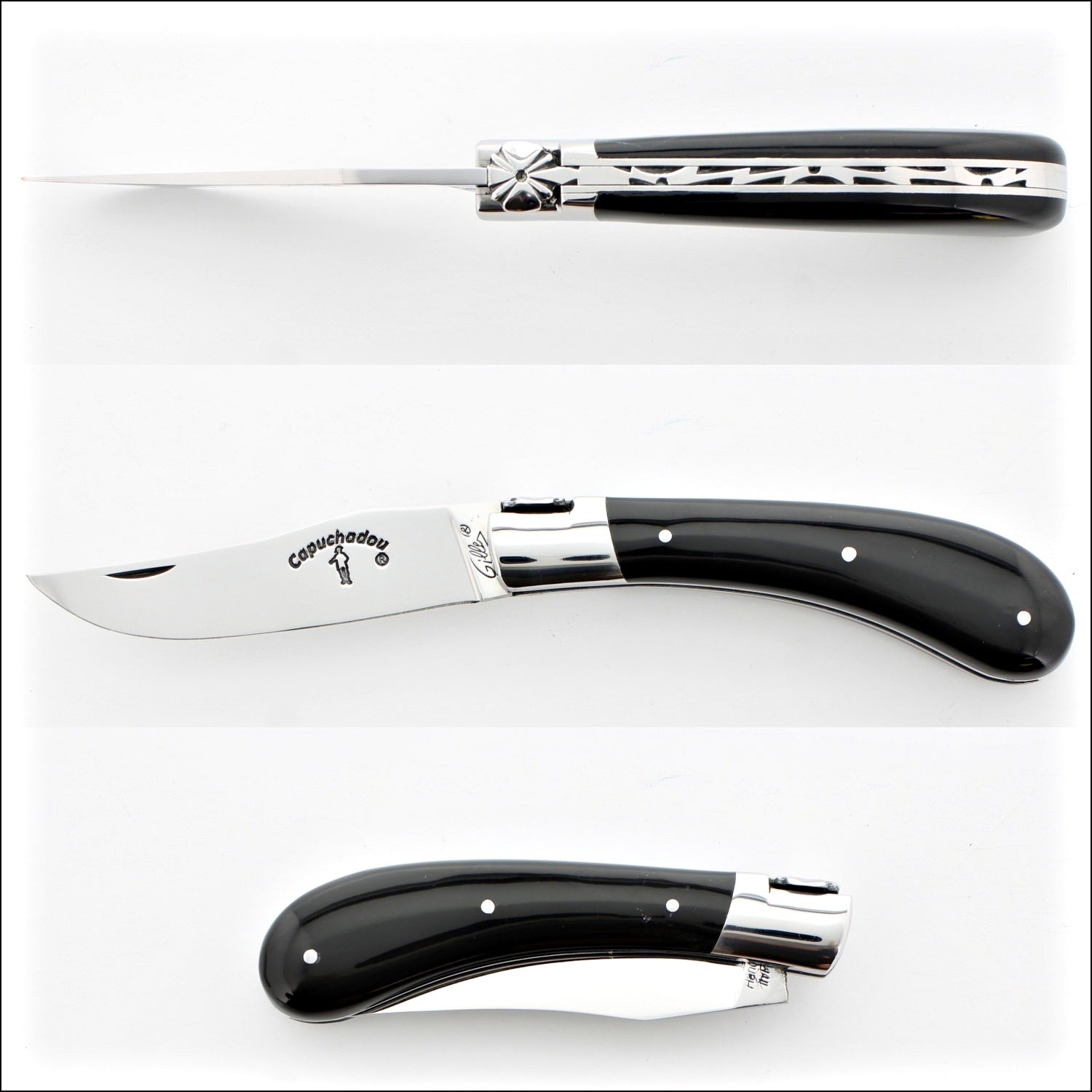 Capuchadou® 10 cm Classic Folding Knife Black Horn Tip