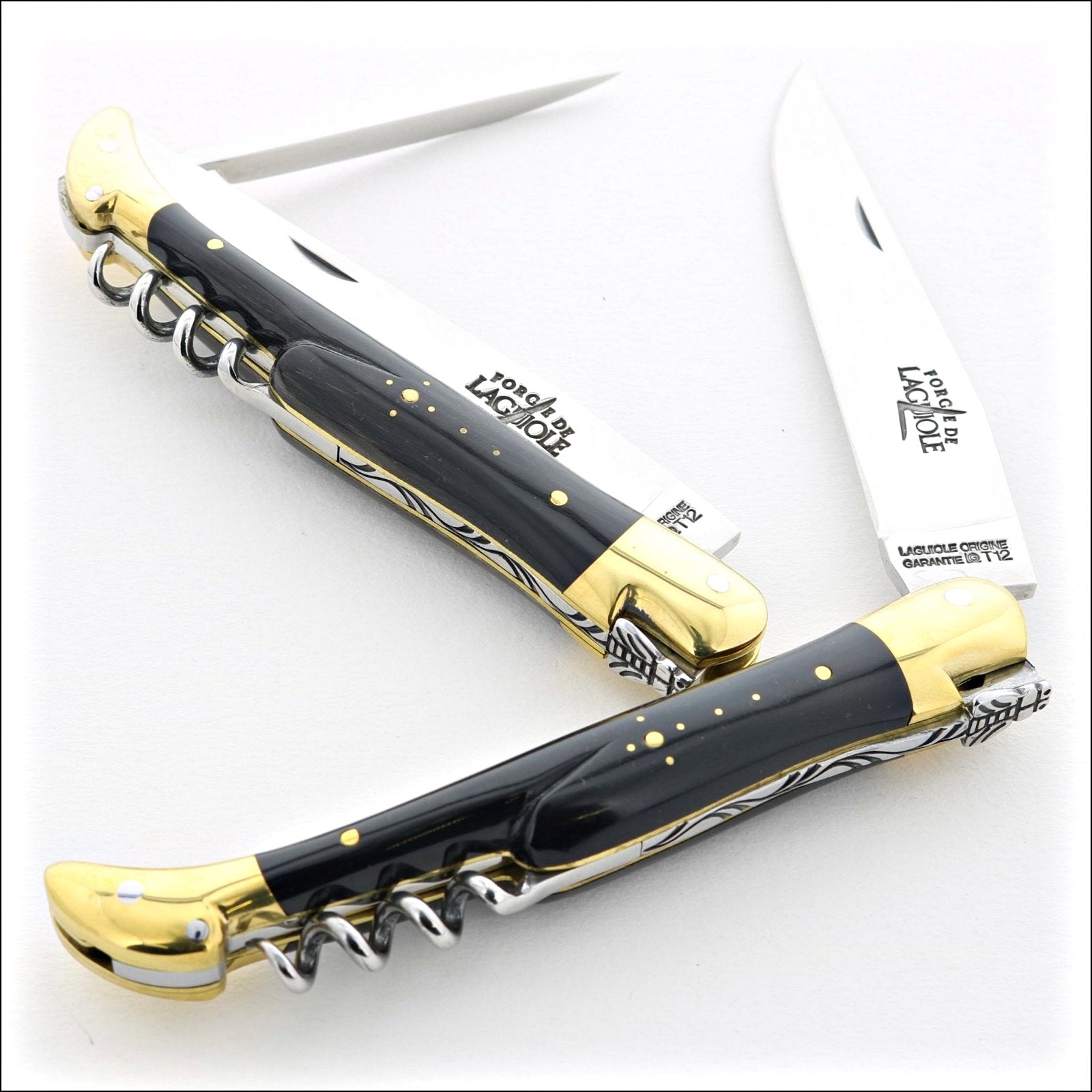 Forge de Laguiole Brass Tradition 12 cm Dark Horn Tip with Awl