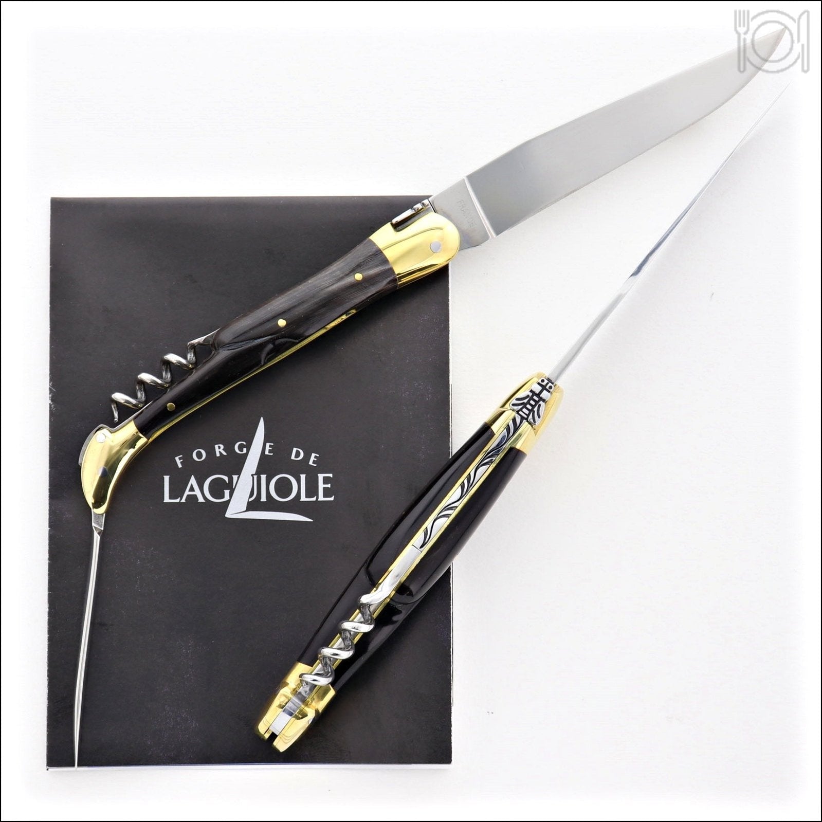 Forge de Laguiole Brass Tradition 12 cm Dark Horn Tip with Awl