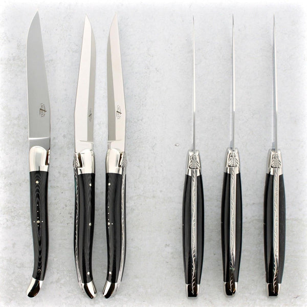 Laguiole elite カトラリーセット 18本入り　ブラック 刻印入 Forge de Laguiole Steak Knives - Black - Laguiole Imports
