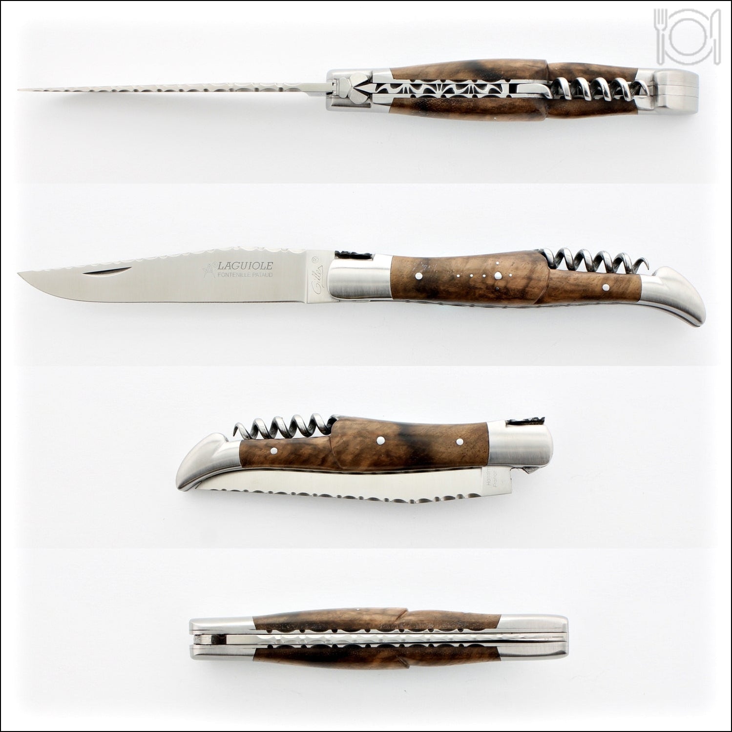 Laguiole Guilloche Corkscrew Knife - Burled Walnut Handle