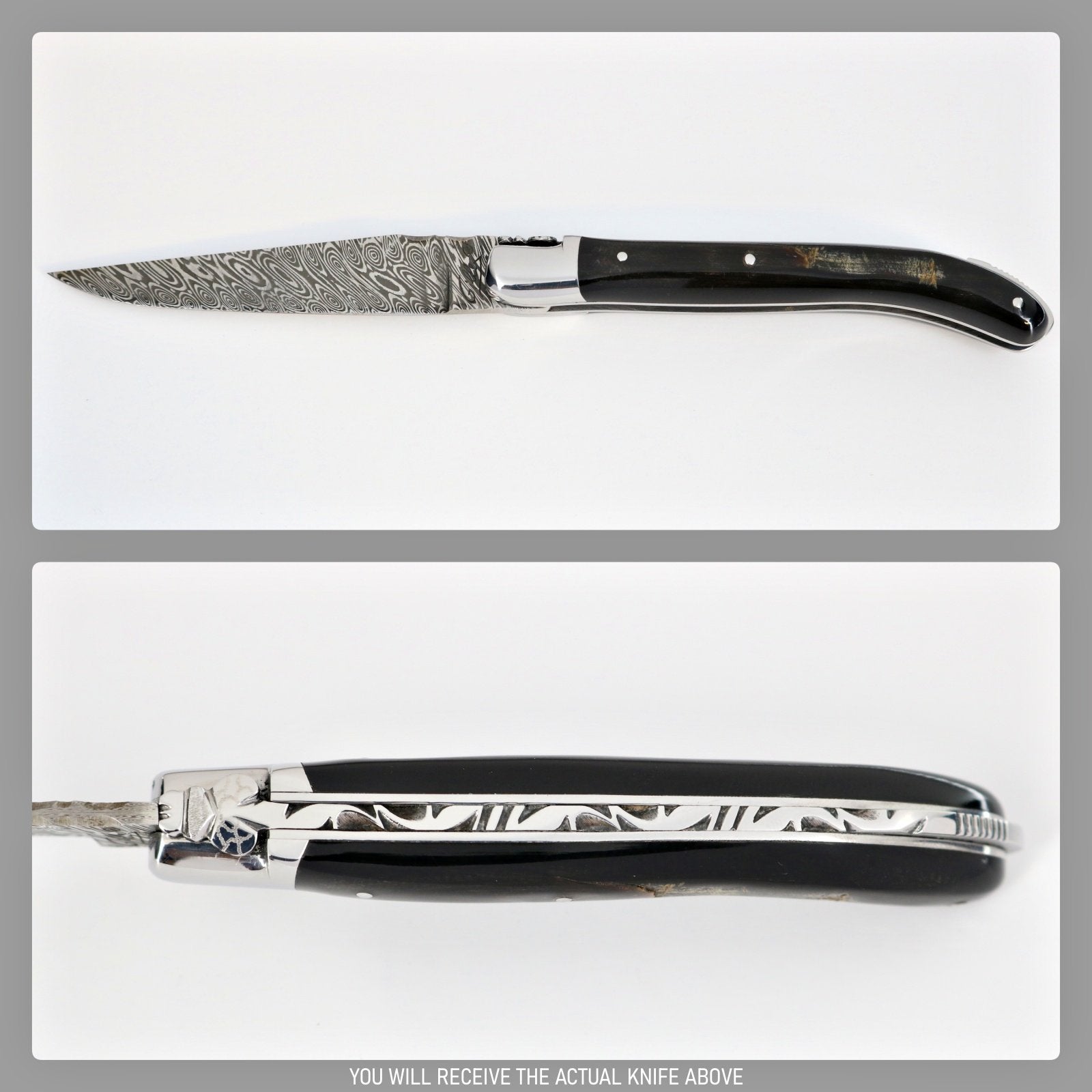 Laguiole XS Damascus Pocket Knife Buffalo Bark Handle-POCKET KNIFE