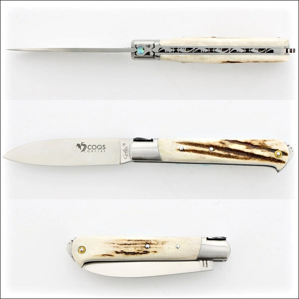 5 Coqs Pocket Knife - Deer Stag & Mother of Pearl Inlay