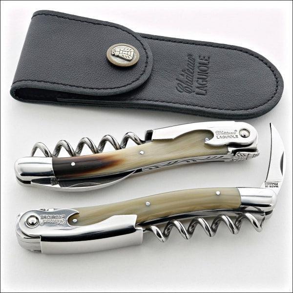 chateau laguiole horn tip handle with leather sheath