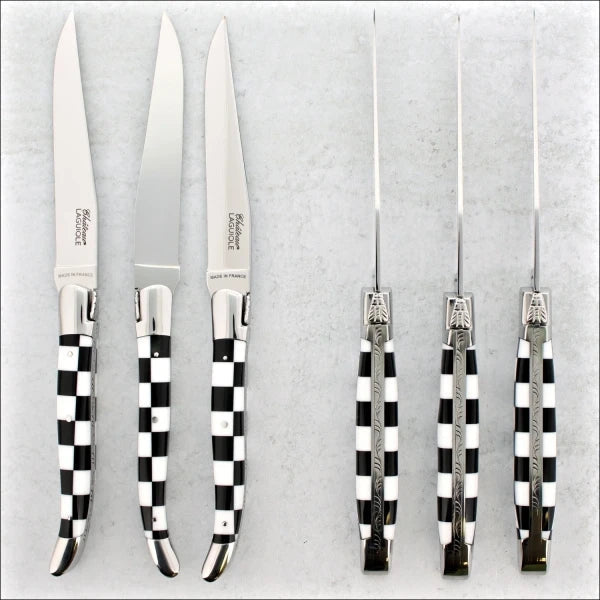 a set of 6 Chateau Laguiole Damier (checkered) handled Steak Knives