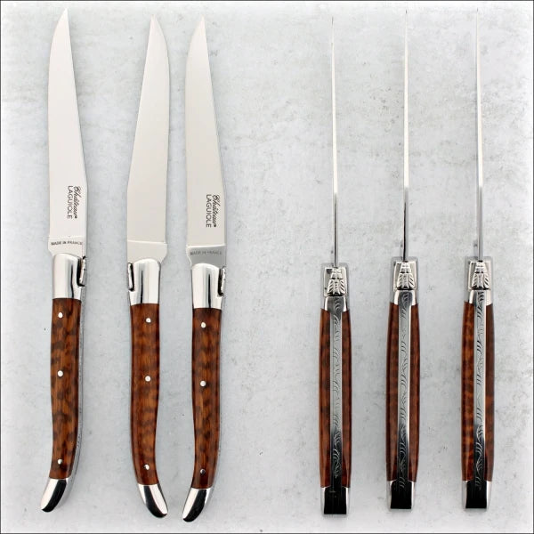a set of 6 Chateau Laguiole Steak Knives heritage series with ironwood handle