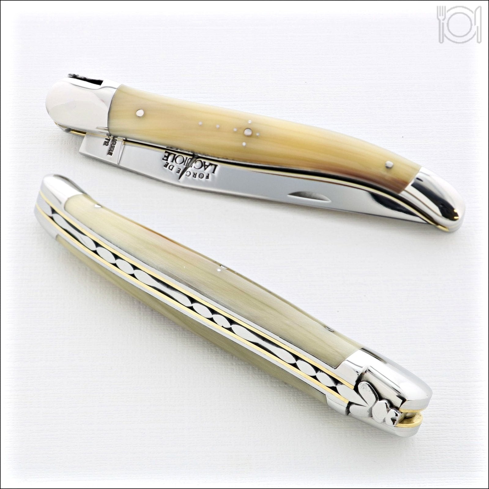 Forge de Laguiole Carvé Cascades light horn tip folding knife