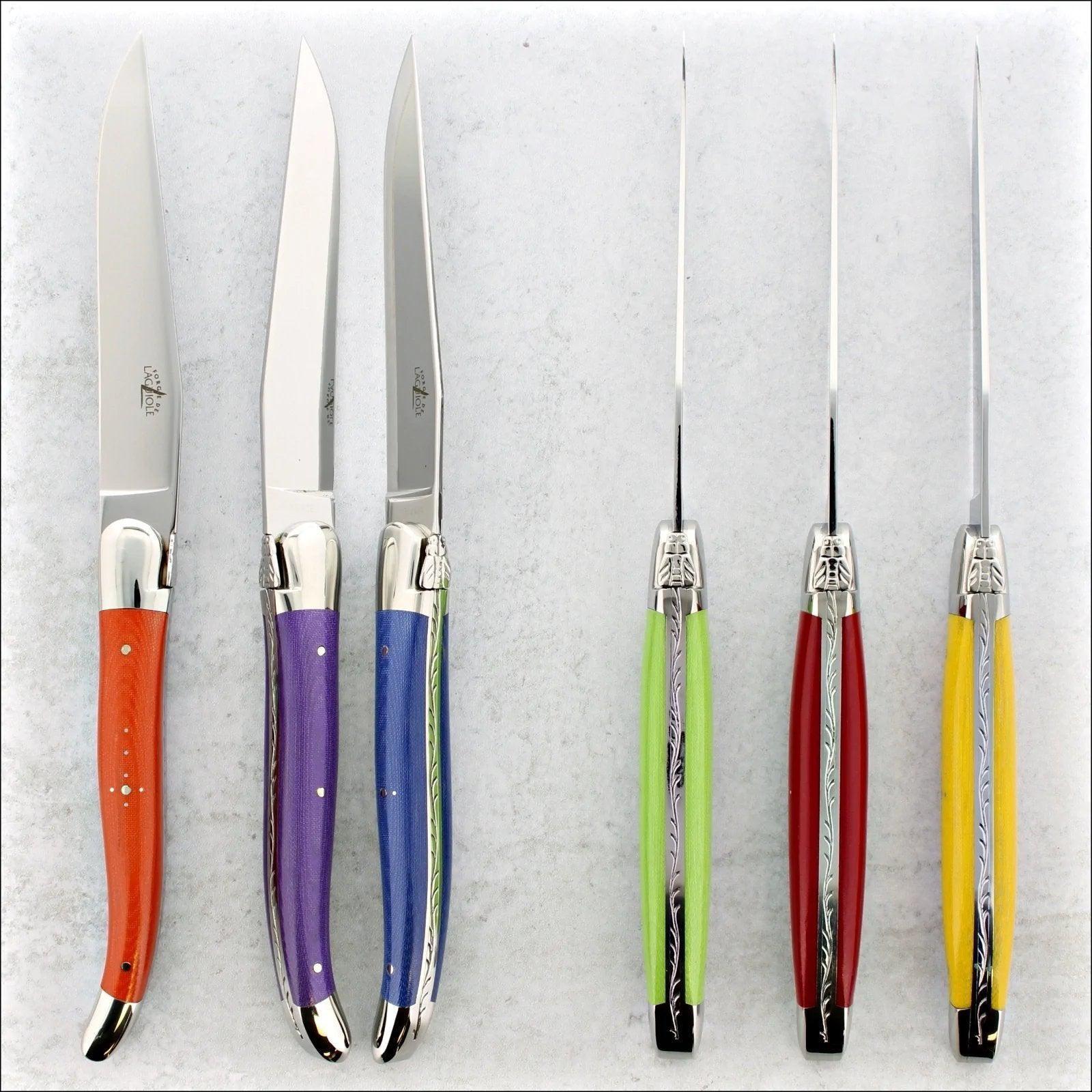 a set of 6 different color handle laguiole steak knives