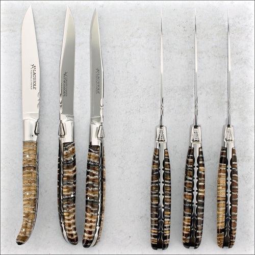 Laguiole Forged Steak Knives Fossilized Mammoth Tooth