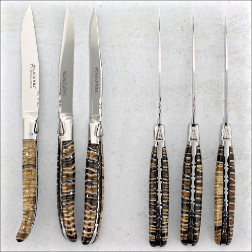 Laguiole Forged Steak Knives Fossilized Mammoth Tooth