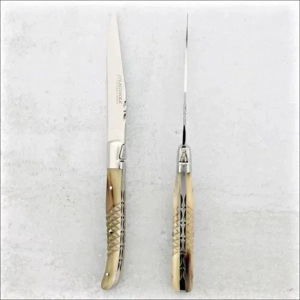 2 Laguiole Forged Steak Knives Studded horn tip Handle