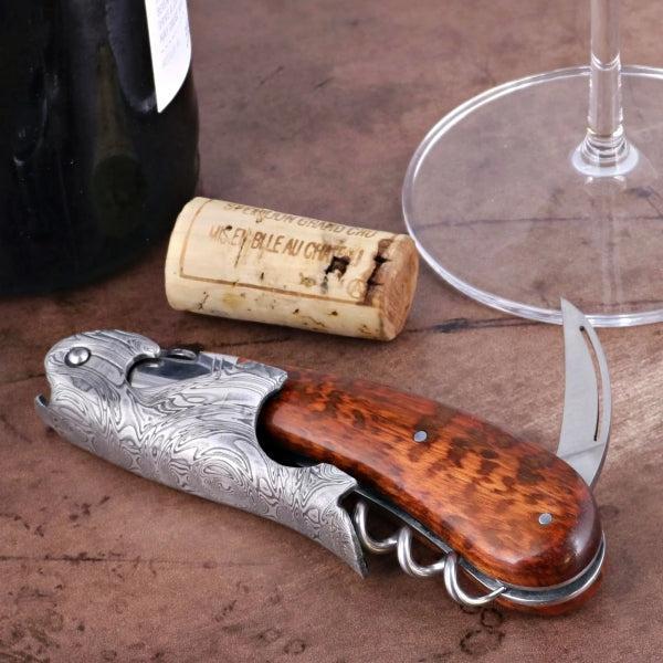 Laguiole Magnum Damascus Corkscrew with amourette wood handle