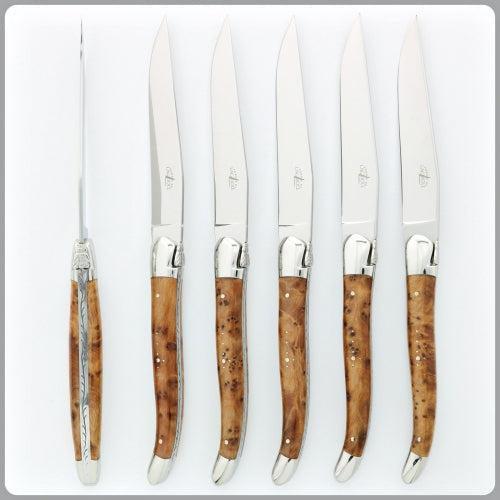 forge de laguiole steak knife set of 6 with thuya wood handles