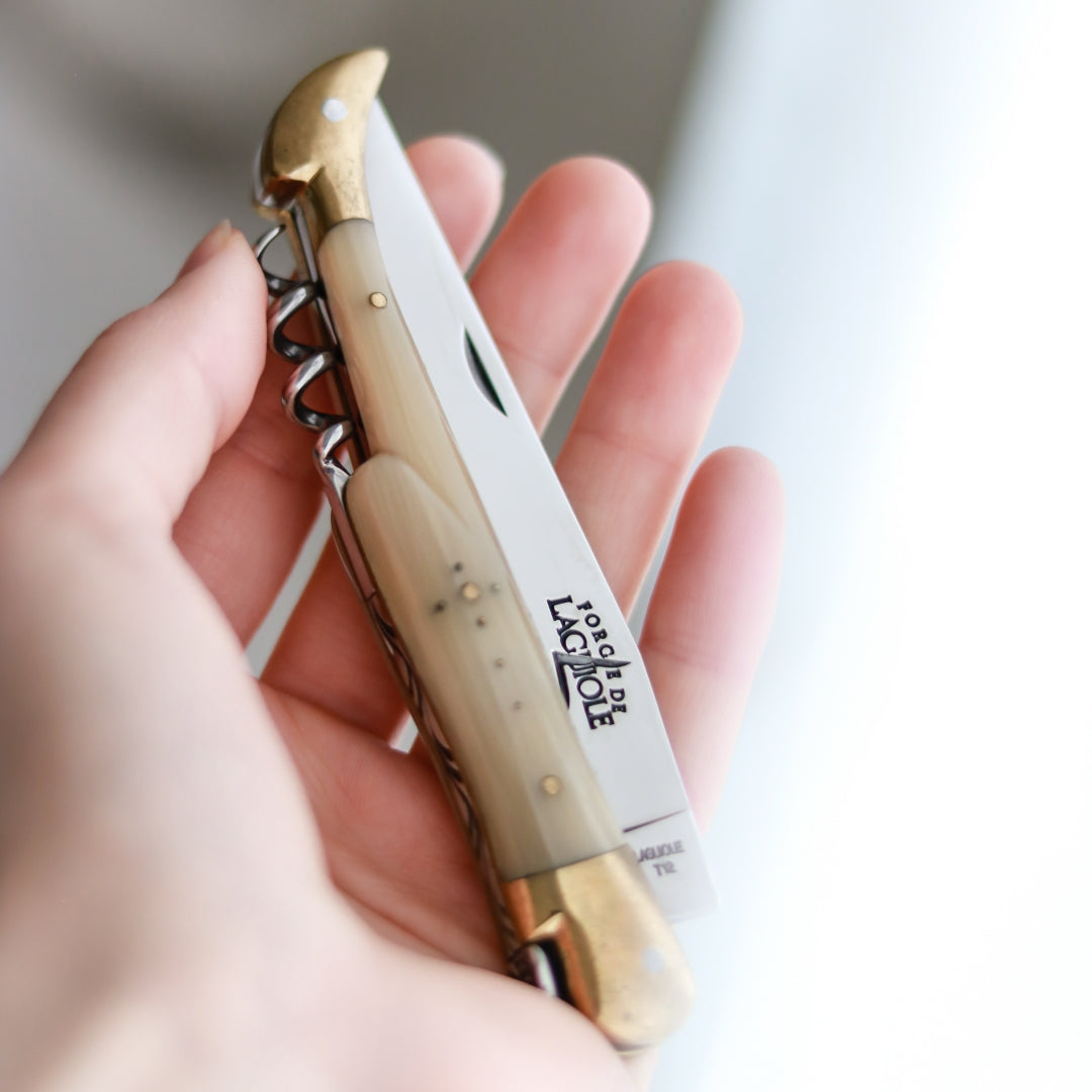 Forge de Laguiole 12 cm Corkscrew Knife Brass & Horn Tip