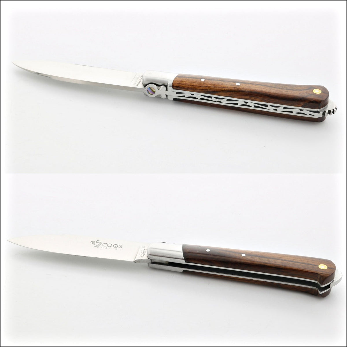 5 Coqs Pocket Knife - Desert Ironwood Handle &amp; Mother of Pearl Inlay